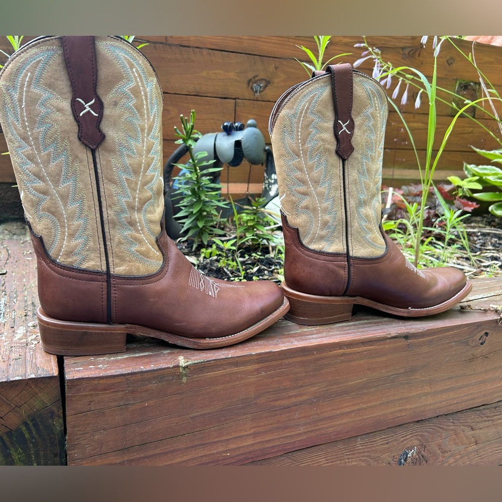 Twisted X Brown and Tan Western Boots with Decorative Stitching